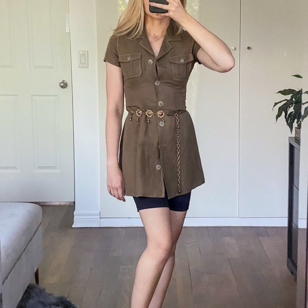 BEBE Vintage Khaki Linen Safari Tunic